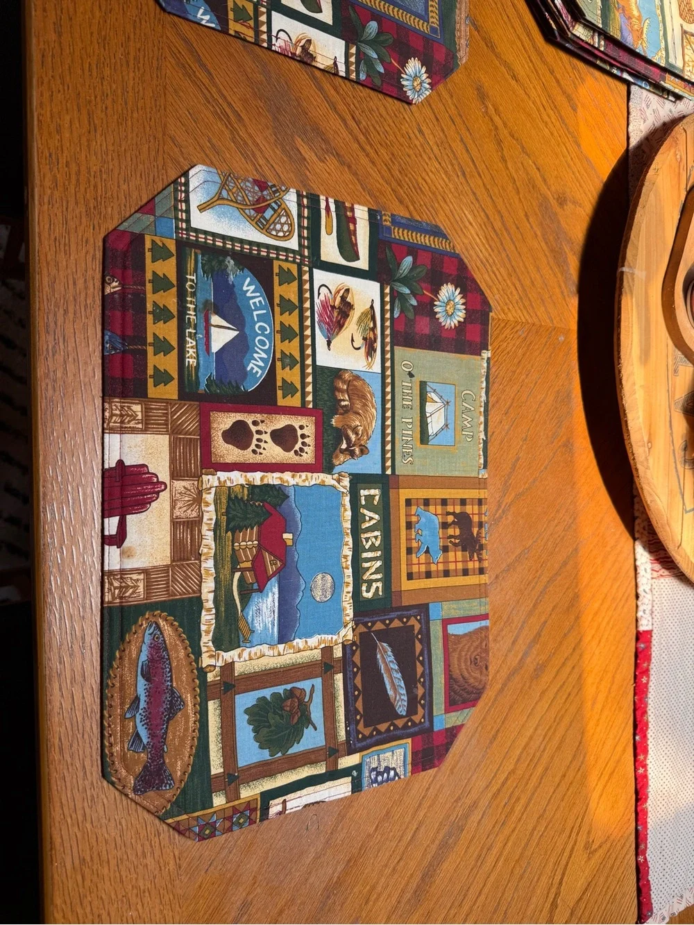 Cabin Decor -  Lodge Print Placemats with Red Buffalo Check - Lot of 8